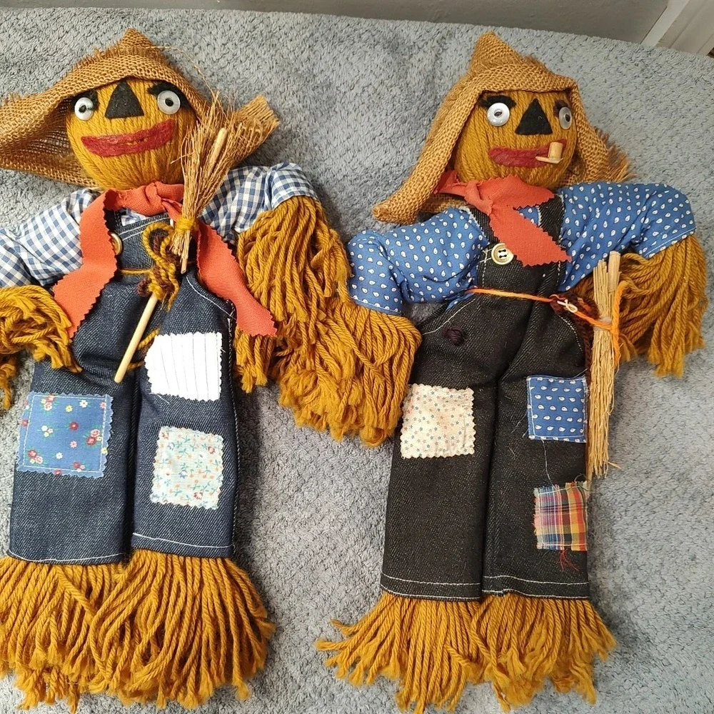 Vtg Scarecrow Doll‎ Handmade in USA Folk Art 1980's Fall Harvest Farmcore Decor